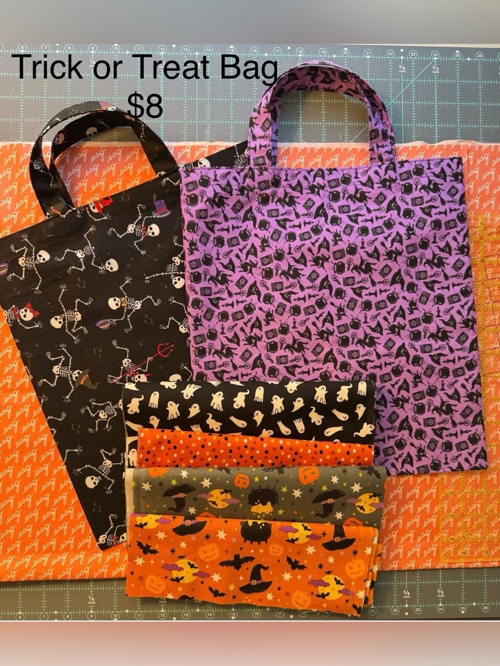 Hand Crafted Halloween Trick-or-Treat Tote Bags - Purple, Black, Orange